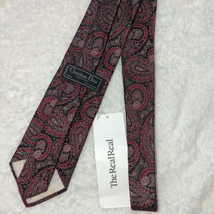 Dior Men's Silk Tie - Red and Black Paisley
